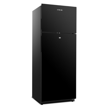 BRUHM 418L DOUBLE DOOR REFRIGERATOR - BLACK GLASS